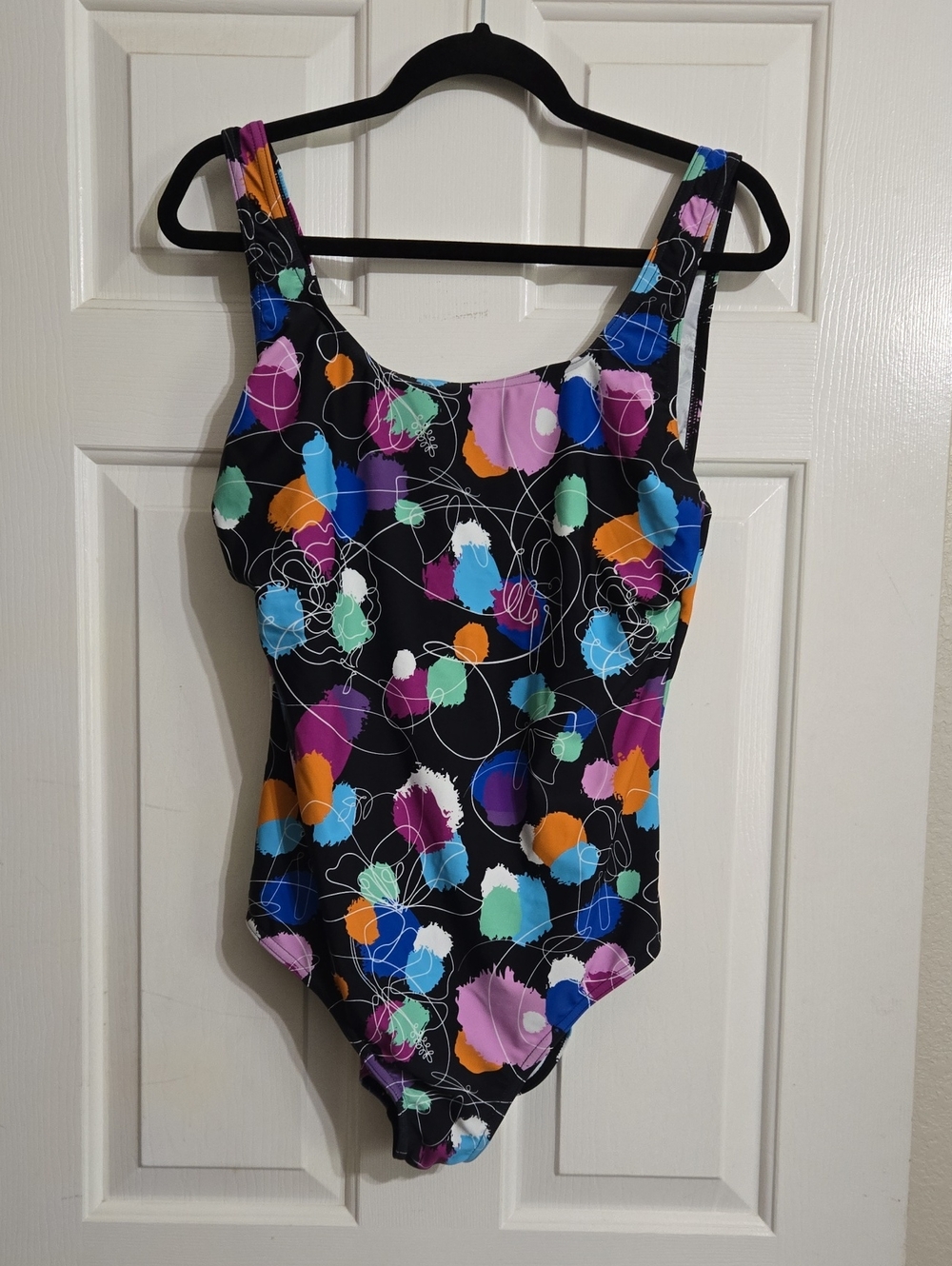 Ulla Popken Black One-Piece with Bright Abstract Accents